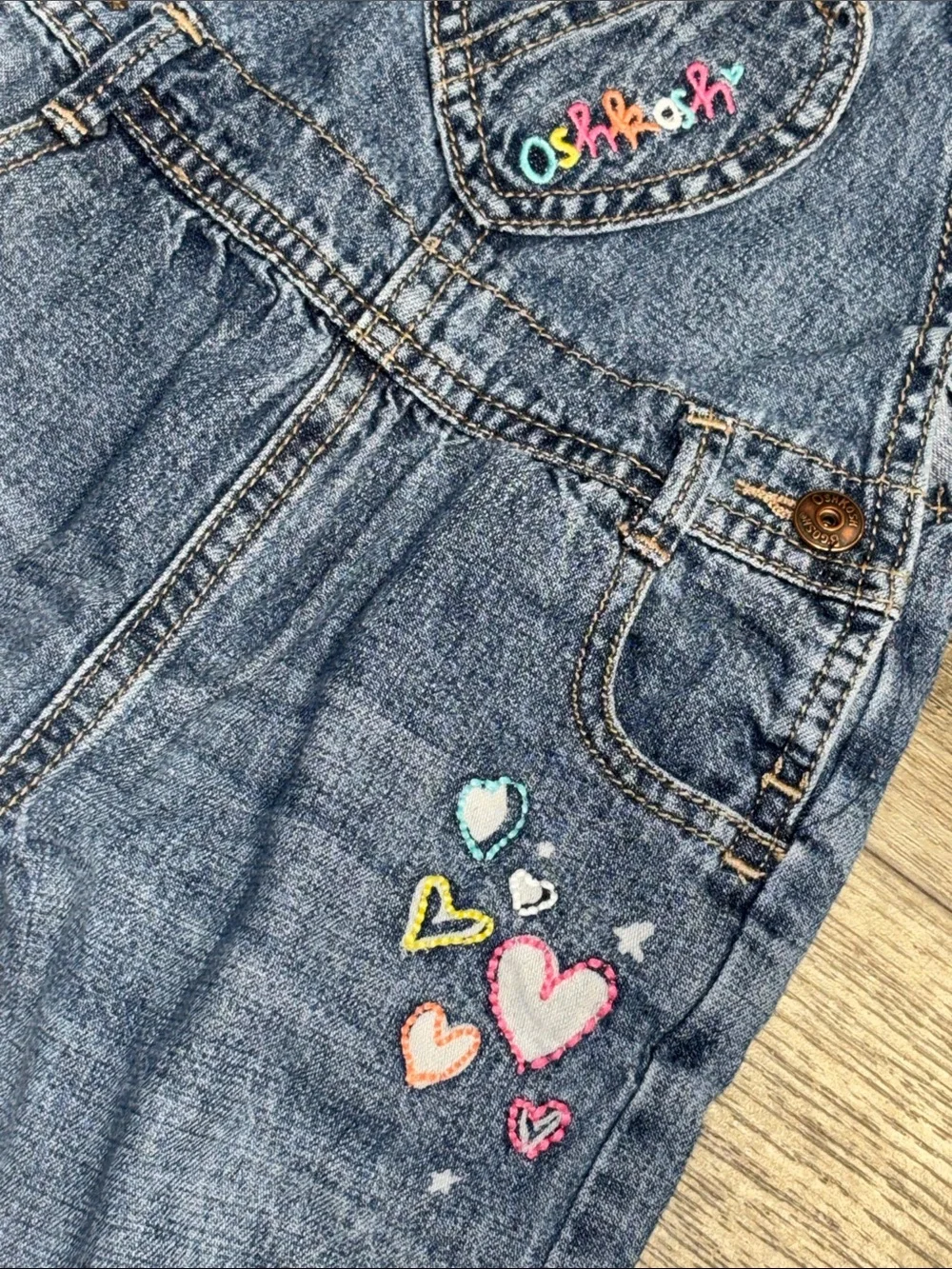 OskKosh B’gosh Denim Heart Embroidered Kids Overalls, sz 18mo
